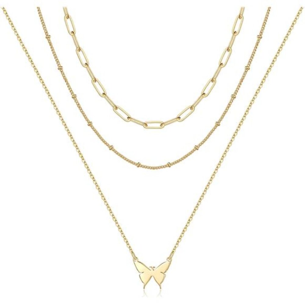 Turandoss Dainty Layered Choker Necklace, Handmade 14K Gold Plated Y Pendant